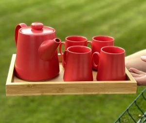 Набір Olens чайник 600 мл + 4 чашки, 120мл + піднос  "Монако", червоний O8030-121-Ч