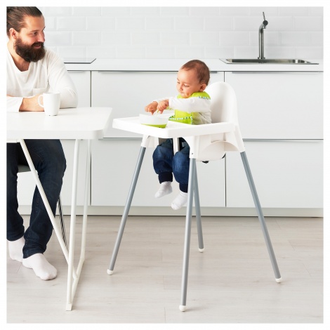 Детский стульчик IKEA ANTILOP высокий с поддончиком серебро 290.672.93
